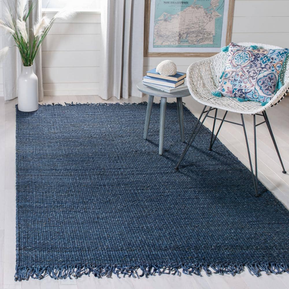 Navy Hand-Knotted Jute Area Rug, 4' x 6'