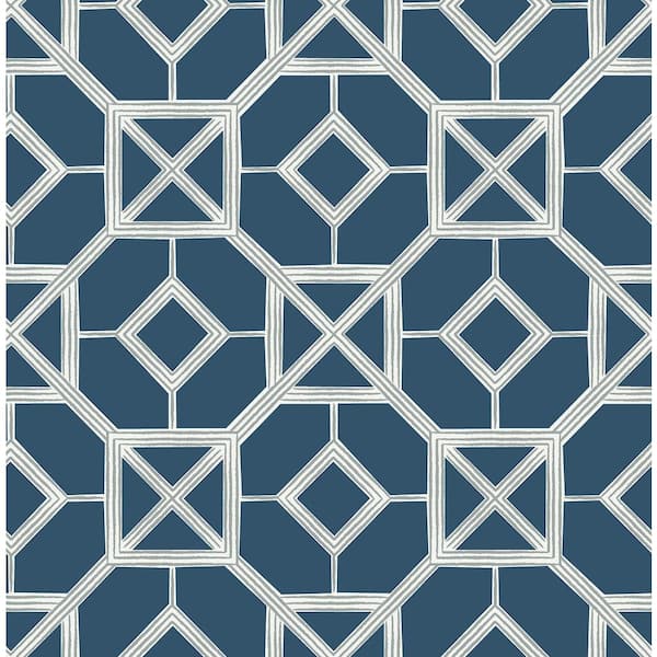 A-Street Prints Livia Dark Blue Trellis Fabric Non-Pasted Matte Wallpaper