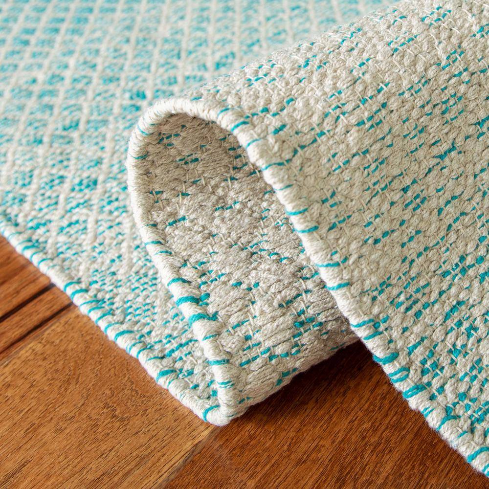 Coastal Breeze Turquoise & Ivory Cotton 8' x 10' Hand-Woven Rug
