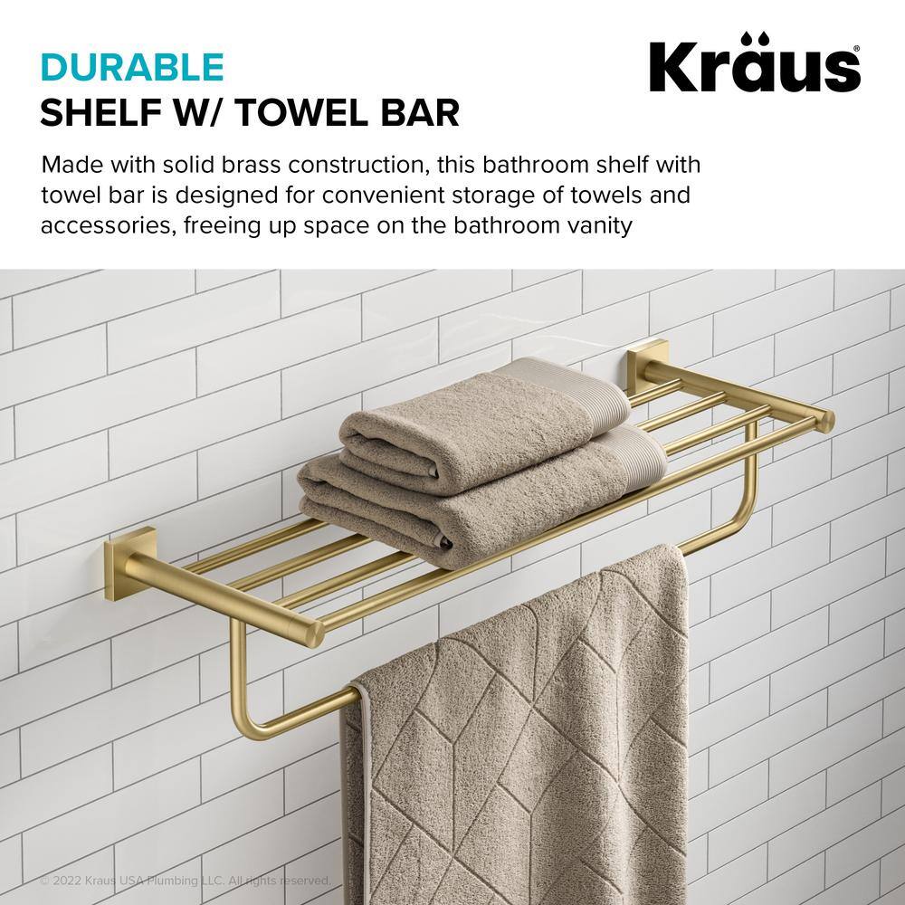 Brushed Gold Wall Mounted Towel Rack with Shelf
