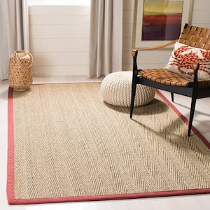 Natural Fiber Beige/Red 6 ft. x 6 ft. Square Border Area Rug