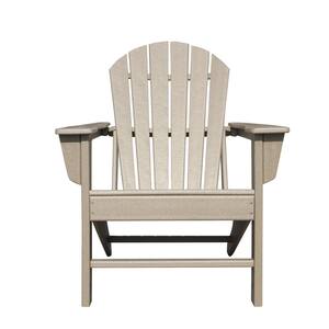 Vaila Weathered Wood Plastic Adirondack Chair with Fan-Shaped Backrest and Armrests