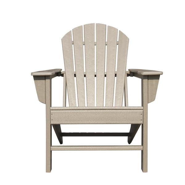 Miscool Vaila Weathered Wood Plastic Adirondack Chair with Fan-Shaped Backrest and Armrests