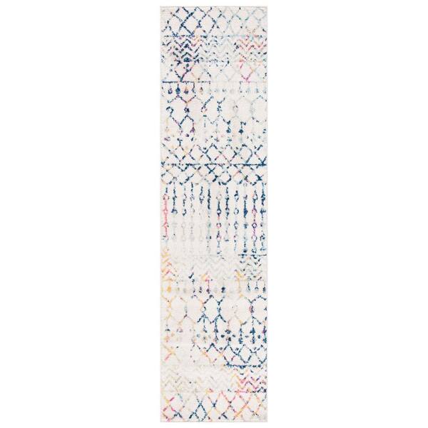 Tulum 2 ft. x 19 ft. Ivory/Blue Tribal Runner Rug