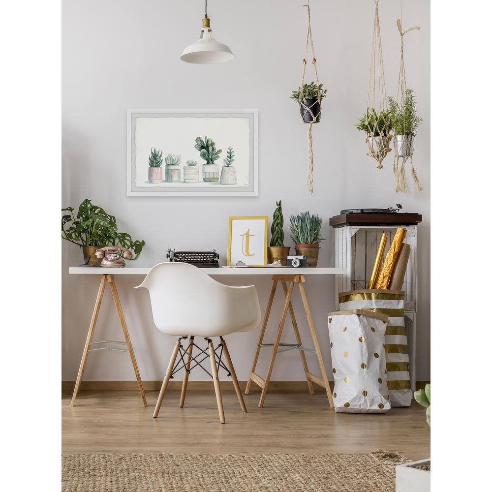 White Framed Watercolor Succulent Print for Nursery