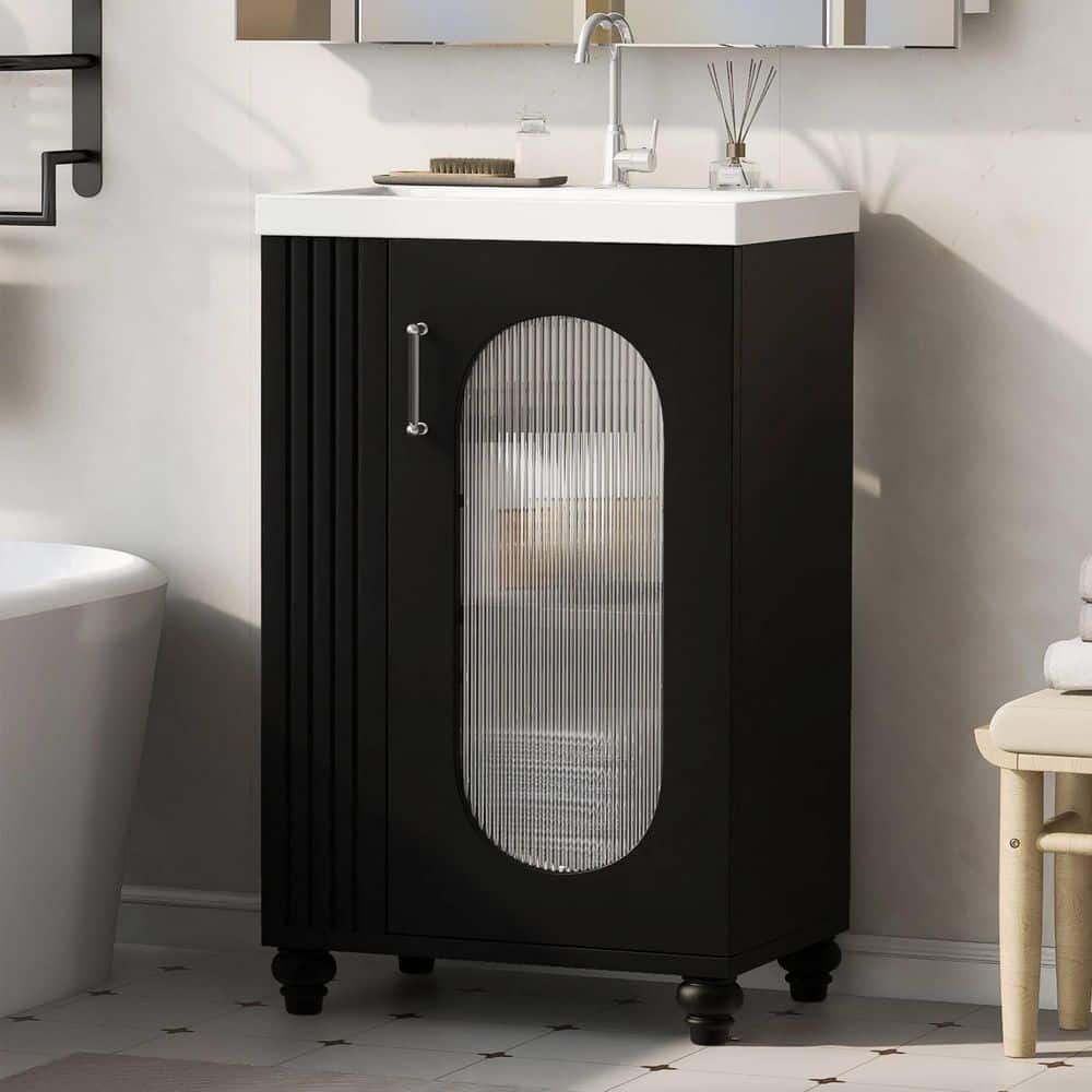 20 in. Freestanding Black Bath Vanity with White ceramic Top and Adjustable Shelf price history on PriceWatchPro