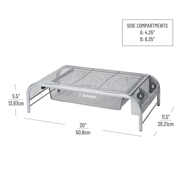 Mind Reader Desk Organizer with 2 Side Storage Compartments - Silver