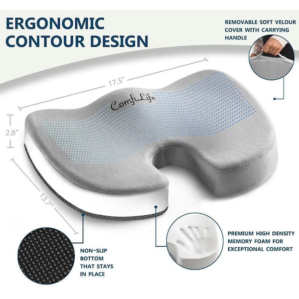 Foam Seat Cushion for Coccyx Support, 18 x 14 x 1.5 to 3 inches, Navy