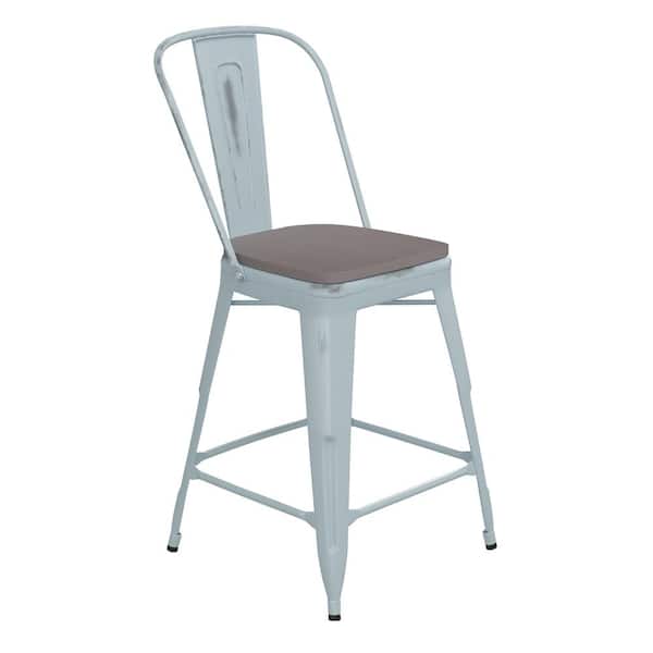 Carnegy Avenue Green-Blue/Gray Metal Outdoor Bar Stool