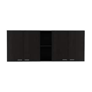 59.05 in. W x 12.4 in. D x 23.62 in. H Black Wood Ready to Assemble Wall Kitchen Cabinet with Shelves and Four Doors