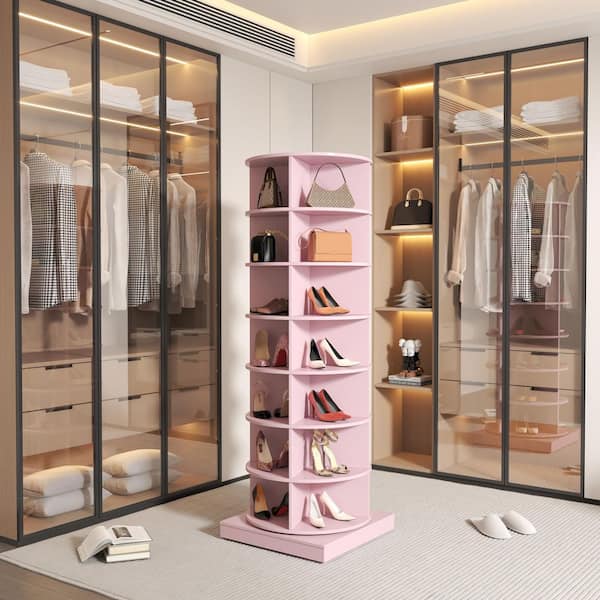 72 in. H 28 Shoes-Pairs 8 Tier 360° Spinning Rotating White Shoe Rack, Spinning Shoe Display, Shoe Organizer