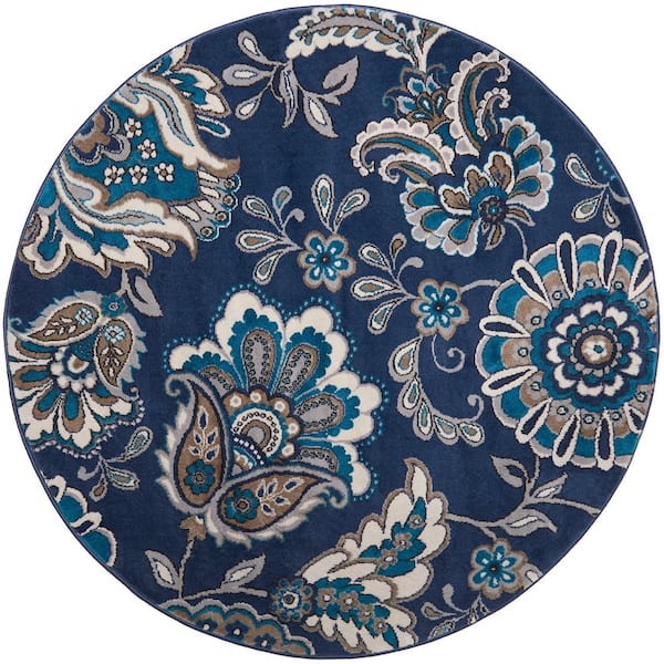 Home Dynamix Tremont Lincoln Navy Blue/Grey 3 ft. Floral Round Area Rug