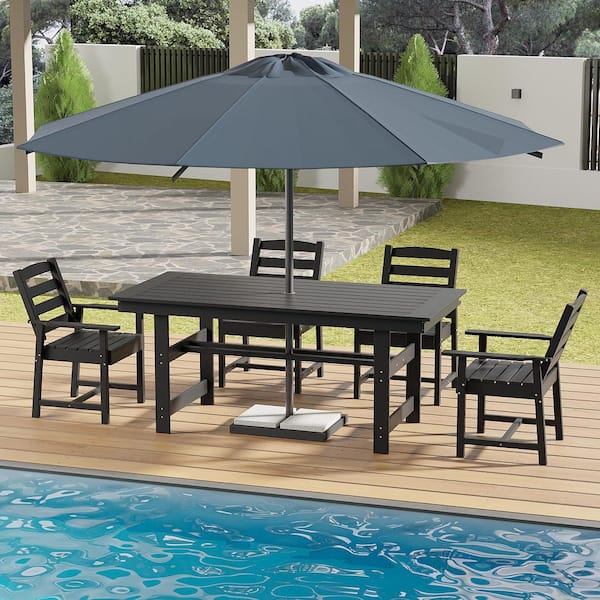 FUFU&GAGA Black 5-Piece HDPE Plastic Patio Outdoor Dining Set with