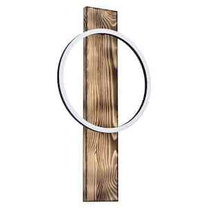 Boyal 3 in. W x 22 in. H 1-Light Brushed Pine Wood Integrated LED Wall Sconce with Structured Black Shade