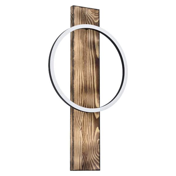 Eglo Boyal 3 in. W x 22 in. H 1-Light Brushed Pine Wood Integrated LED Wall Sconce with Structured Black Shade