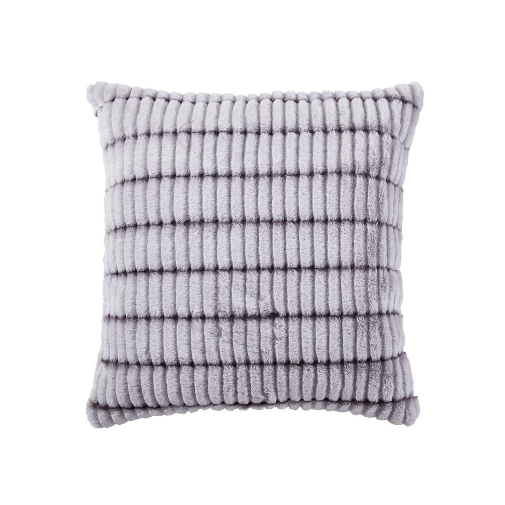Henry 20" x 20" Gray Textured Faux Fur Throw Pillow