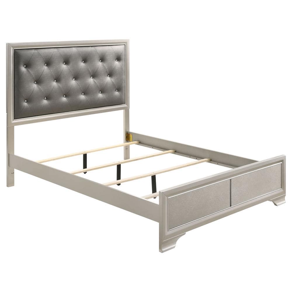 Silver Faux Leather Queen Upholstered Bed with Tufted Headboard