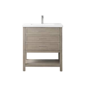 Oliver 30 in. W x 18 in. D x 34 in. H Bath Vanity in Vintage Gray with White Ceramic Vanity Top