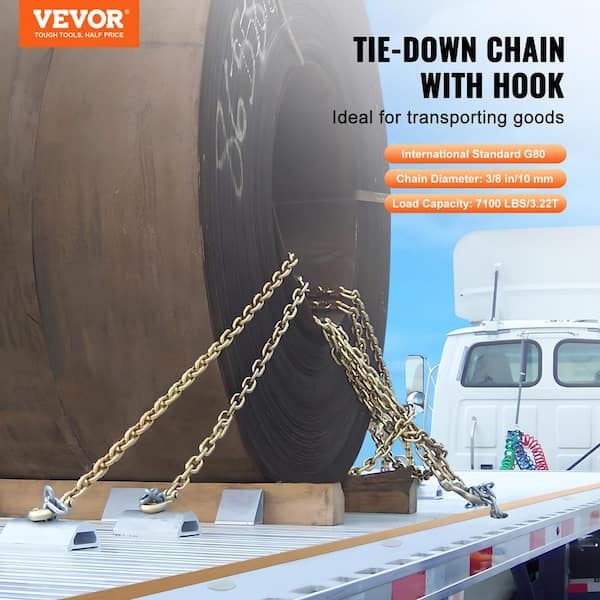 G80 Transport Binder Chain, 3/8 in. Tow Chain with Clevis Grab Hooks, 7,100 lbs. Safe Working Load