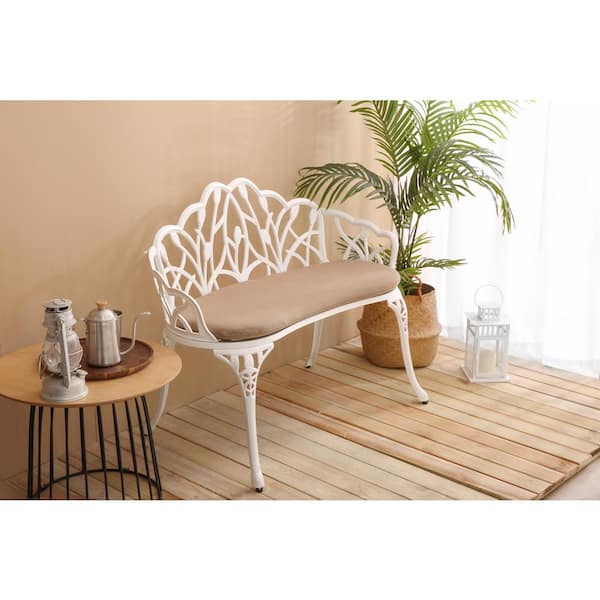 White 2-Person Cast Aluminum Outdoor Patio Garden Bench Park Bench