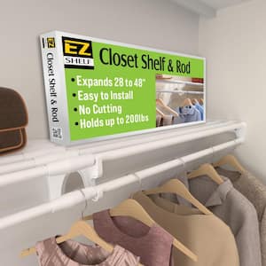 Expandable DIY Closet Shelf & Rod 28 in - 48 in W, White,Mounts to 2 Side Walls (NO End Brackets), Wire, Closet System