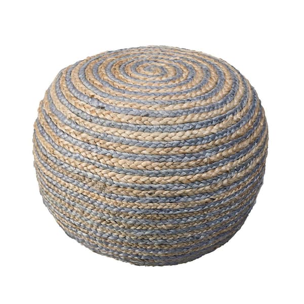 HomeRoots Amelia Gray Cotton Round Accent Ottoman