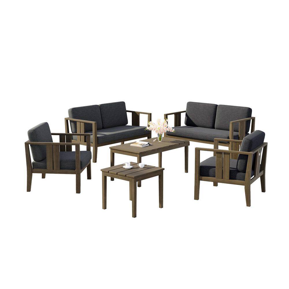 6-Piece Brown Teak Patio Conversation Set with Dark Gray Cushions price history on PriceWatchPro