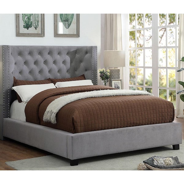 Furniture of America Tolowa Gray California King Panel Bed with Wingback Headboard
