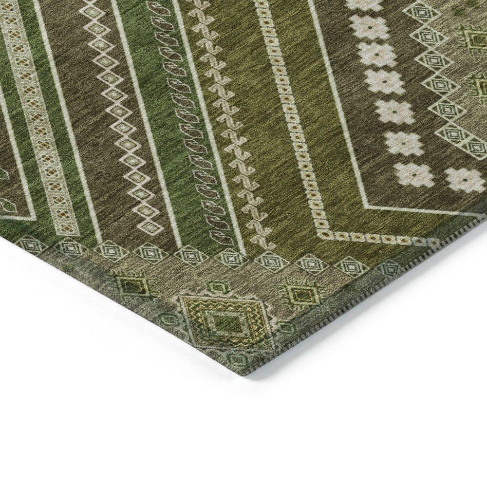 Olive and Beige Synthetic Washable Rectangular Rug