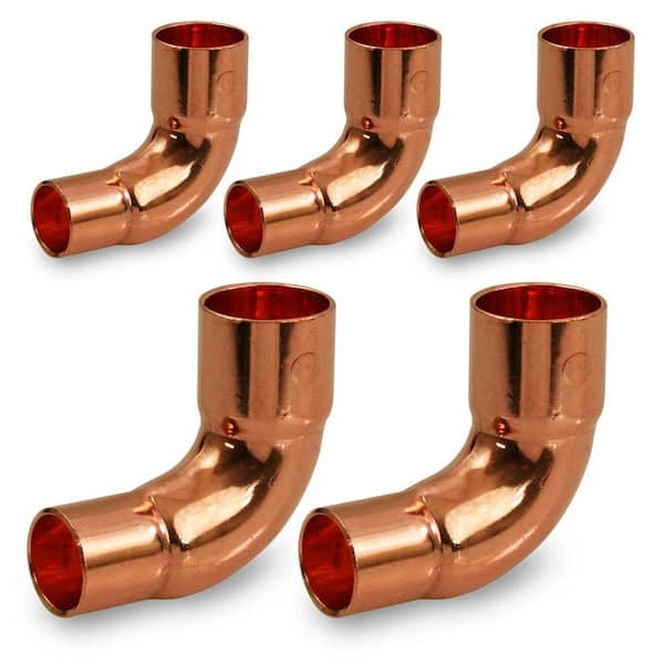 PLUMBFLEX 3/8 in. x 1/4 in. C x C Short Radius Copper 90-Degree Reducing Elbow Fitting with 2 Solder Cups (Pack of 5)