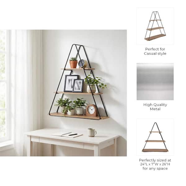 Liv & Skye 24 in. x 7 in. Brown Metal Triangle Design Decorative
