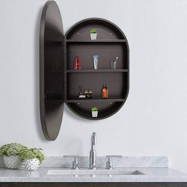 21 in. W x 31 in. H Oval Iron Surface Medicine Cabinet with Mirror  