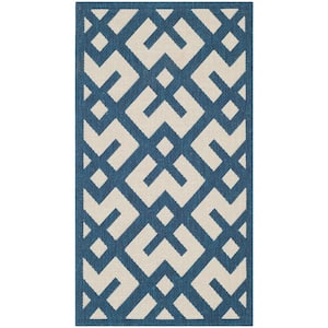 Courtyard Navy/Beige 2 ft. x 3 ft. Geometric Indoor/Outdoor Patio Area Rug