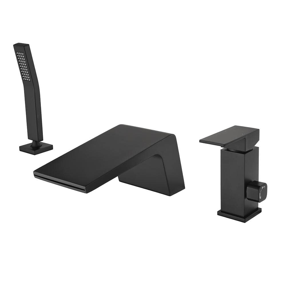 Single-Handle Watrefall Deck-Mount Roman Tub Faucet with Hand Shower in Mat