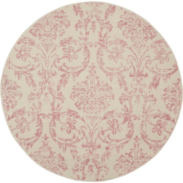Jubilant Ivory/Pink 5 ft. x 5 ft. Persian Vintage Round Area Rug