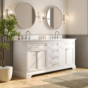 72 in. W x 22 in. D x 34 in. H Double Sink Freestanding White Bath Vanity with White Engineered Marble Top (Assembled)