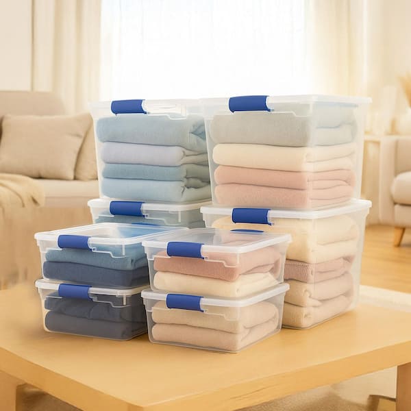 HOMZ 31 qt. Clear Plastic Stackable Storage Containers (4-Pack and