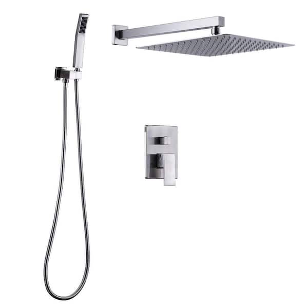 Wall Mount Dual Single Handle 2-Spray Shower Faucet 1.8 GPM with 12 in. Square Shower Head and in Brushed Nickel