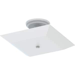 12 in. 2-Light White Semi-Flush Mount with Square White Glass Shade