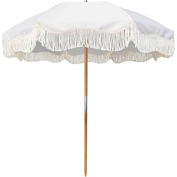 MOEPISY Umbrella diameter 6.5 ft. fiberglass Beach UPF 50+ Patio Umbrella 50in tall White