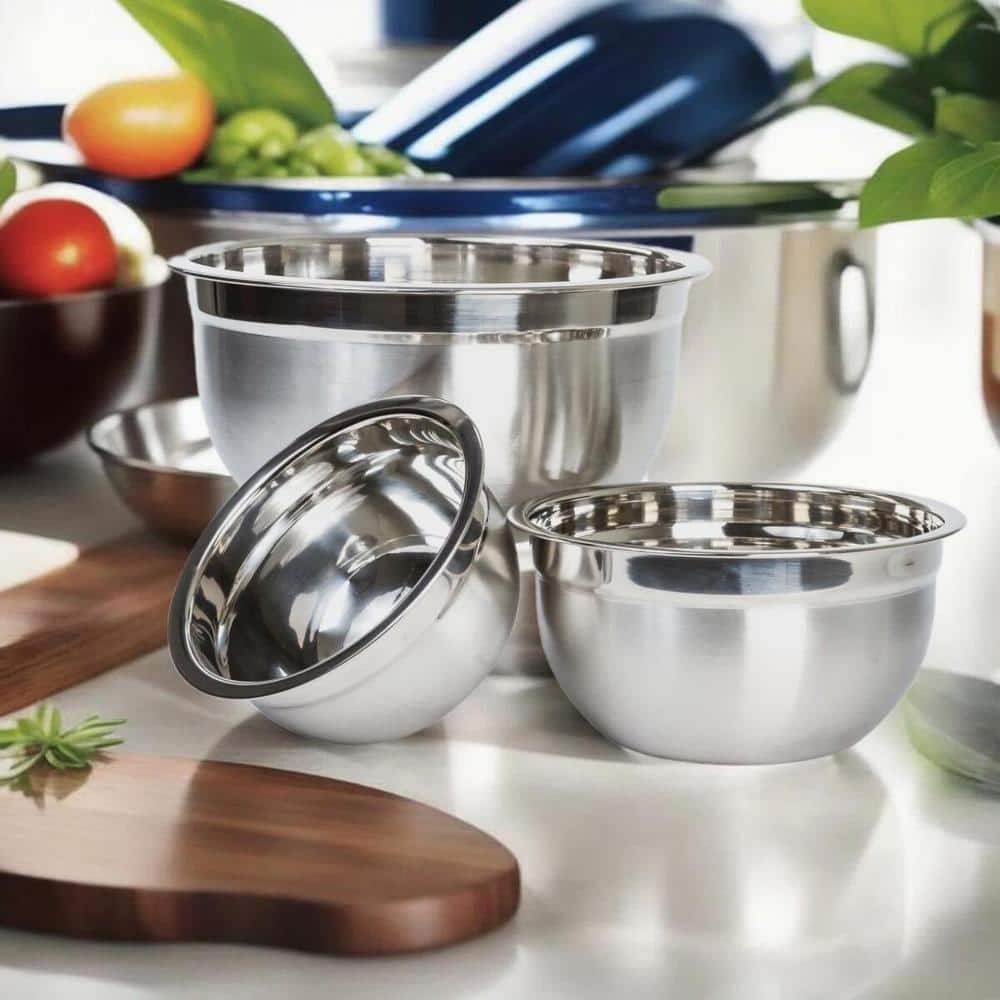 Heavy Duty Brushed Stainless Steel 3-Piece Mixing Bowl Set