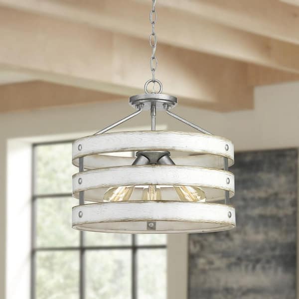 Progress Lighting Gulliver 17 in. 3-Light Galvanized Coastal Semi-Flush Ceiling or Hanging Light with Painted Antique White Frame