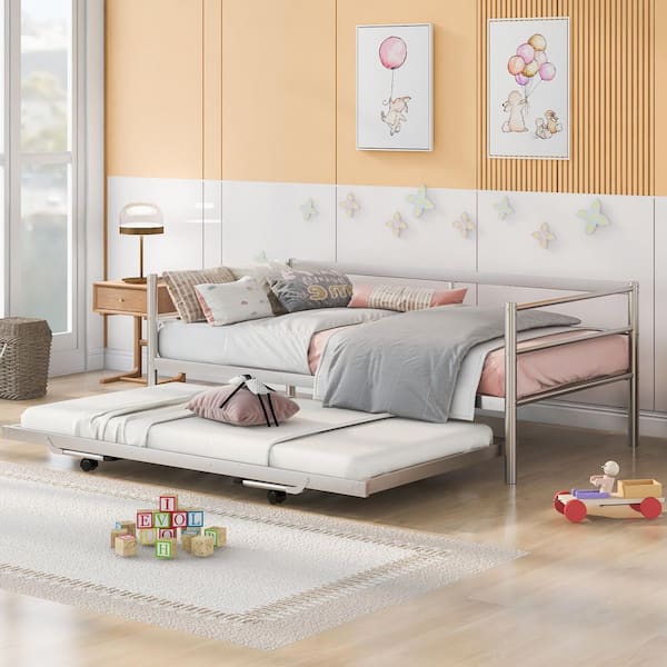 Silver Twin Size Metal Daybed with Trundle