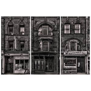 Historic Brownstone Trio Buildings Free Floating Reverse Unframed Printed Tempered Art Glass Wall Art 72 in. x 36 in .