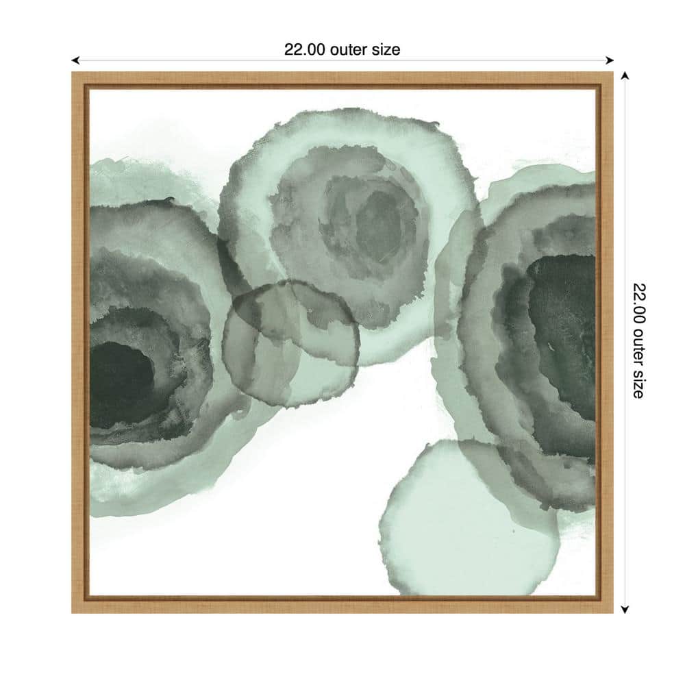 Ink Stains II Mint Abstract Canvas Art with Maple Frame