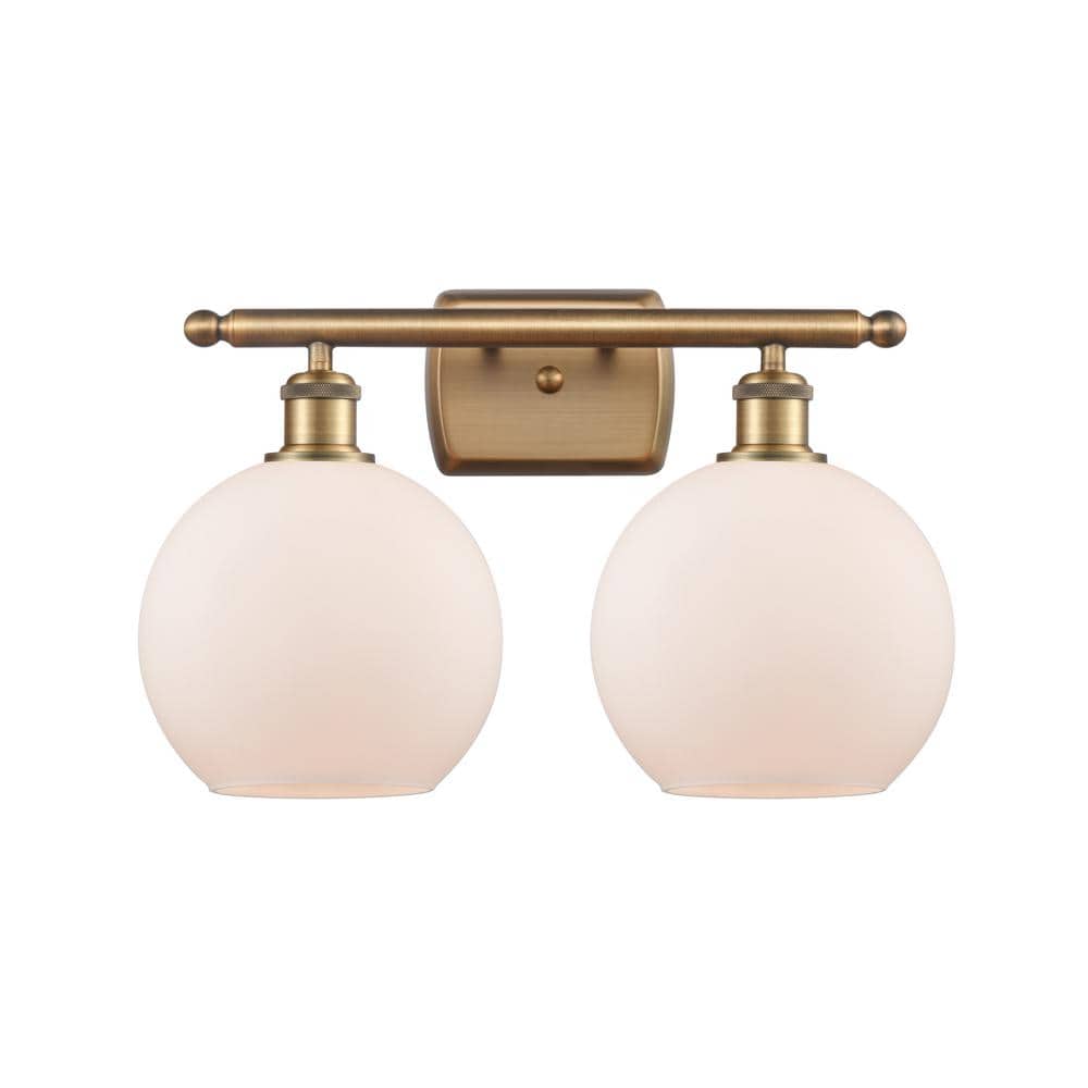 Innovations Athens 18 in. 2-Light Brushed Brass Vanity Light with Matte White Glass Shade