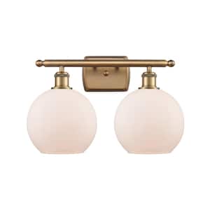 Athens 18 in. 2-Light Brushed Brass Vanity Light with Matte White Glass Shade