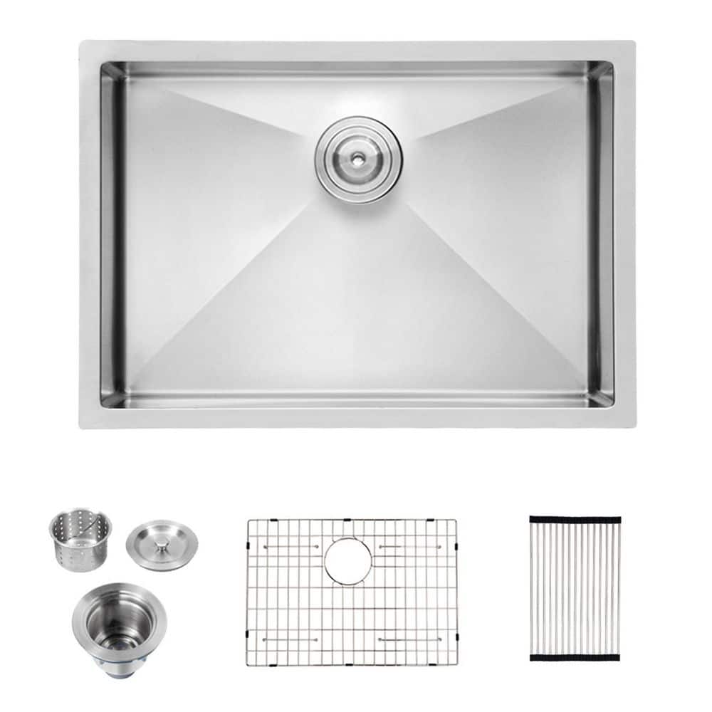 26 in. Drop-In/Undermount Single Bowl 16 Gauge Brushed Nickel Stainless Steel Kitchen Sink with Grid and Drain price history on PriceWatchPro