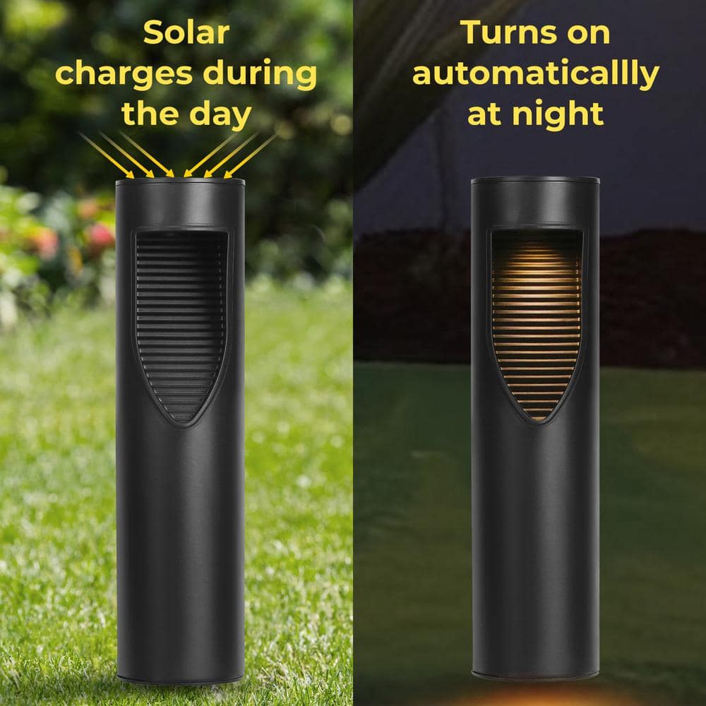 12.2" Black Solar LED Pathway Lights with Yellow Shade
