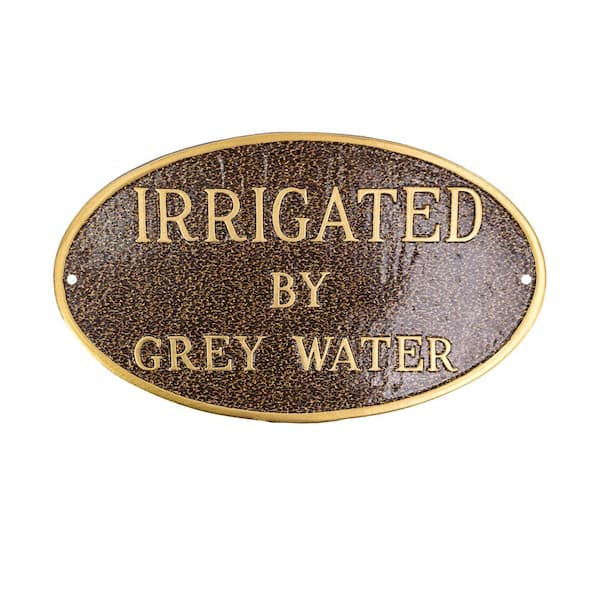 Montague Metal Products 8.5 in. x 13 in. Standard Oval Irrigated By Grey Water Statement Plaque Sign - Hammered Bronze